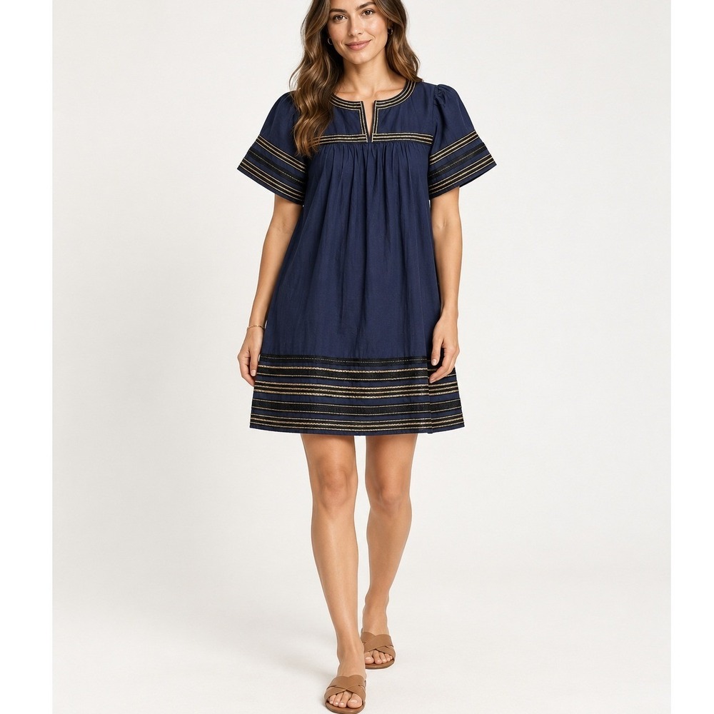 Velvet by Graham & Spencer Women's Navy Embroidered Boho Midi Dress Size Small